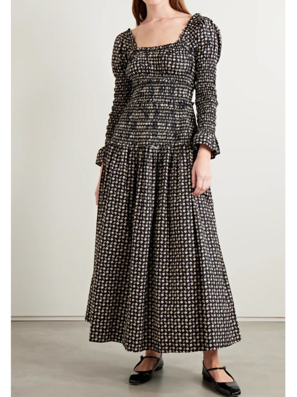 Doen Bellamy shirred printed organic cotton-poplin maxi dress